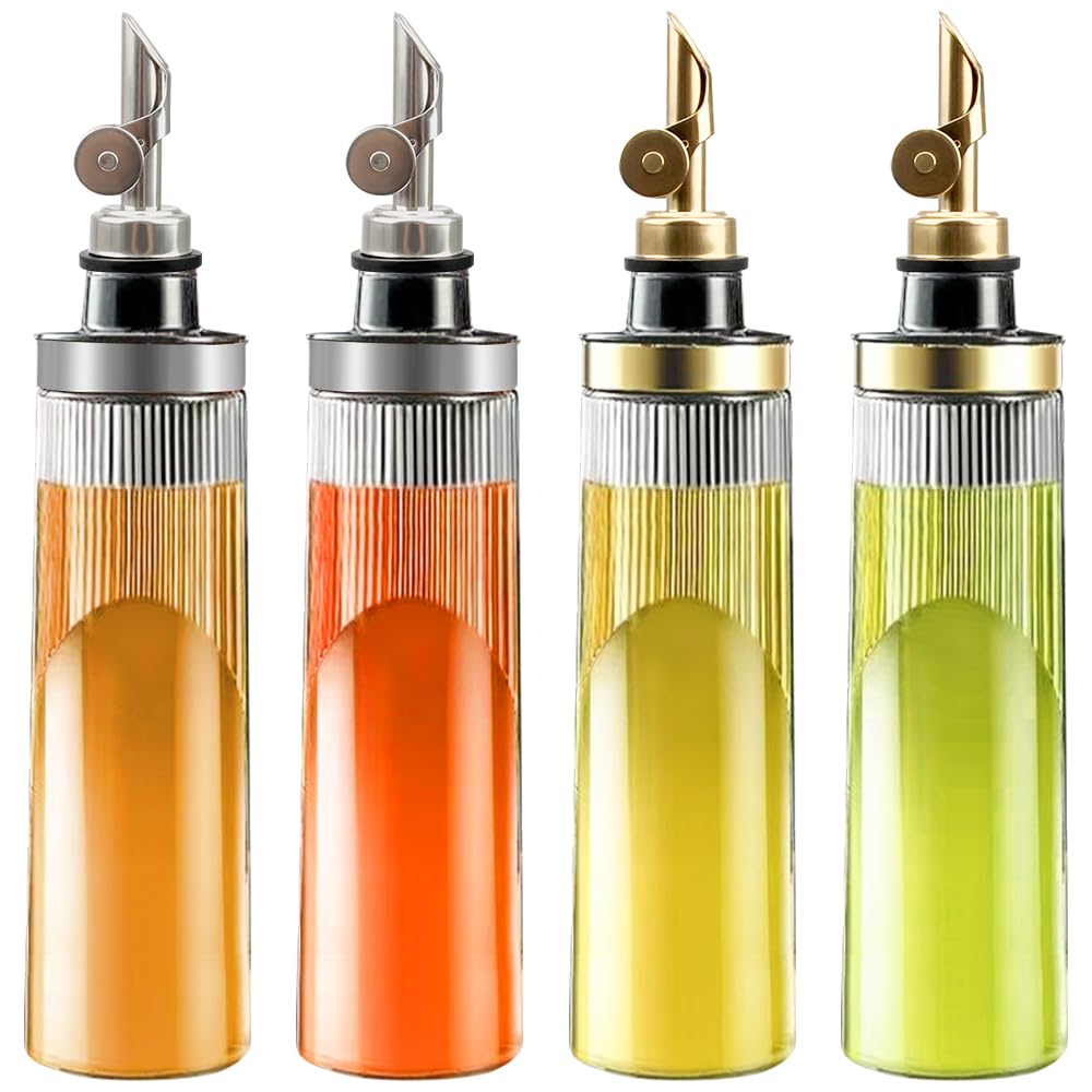 Dispenser per olio d'oliva in vetro per cucina, 650 ml, dispenser per olio e aceto, con beccuccio in acciaio inox ed etichette