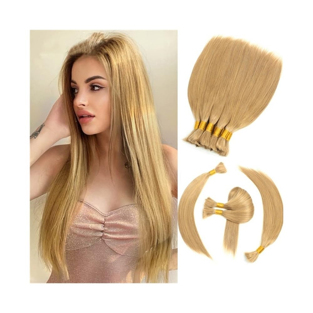 Splatanie włosów #27 Blond włosy w dużych ilościach Ludzkie przedłużki z włosów 100G Bez osnowy Proste włosy Remy w dużych ilościach do zaplatania Kobieta(28 Inch)