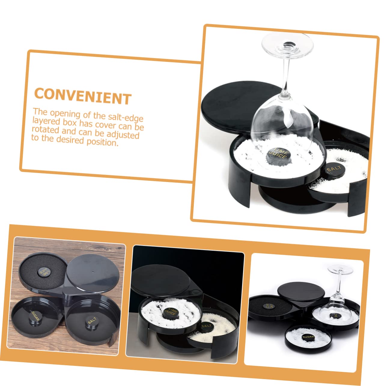 Unomor Bartender Margarita Salt Box 3 Layered Bar Salt Box Cocktail Salt Rim Box for Cocktails Juices
