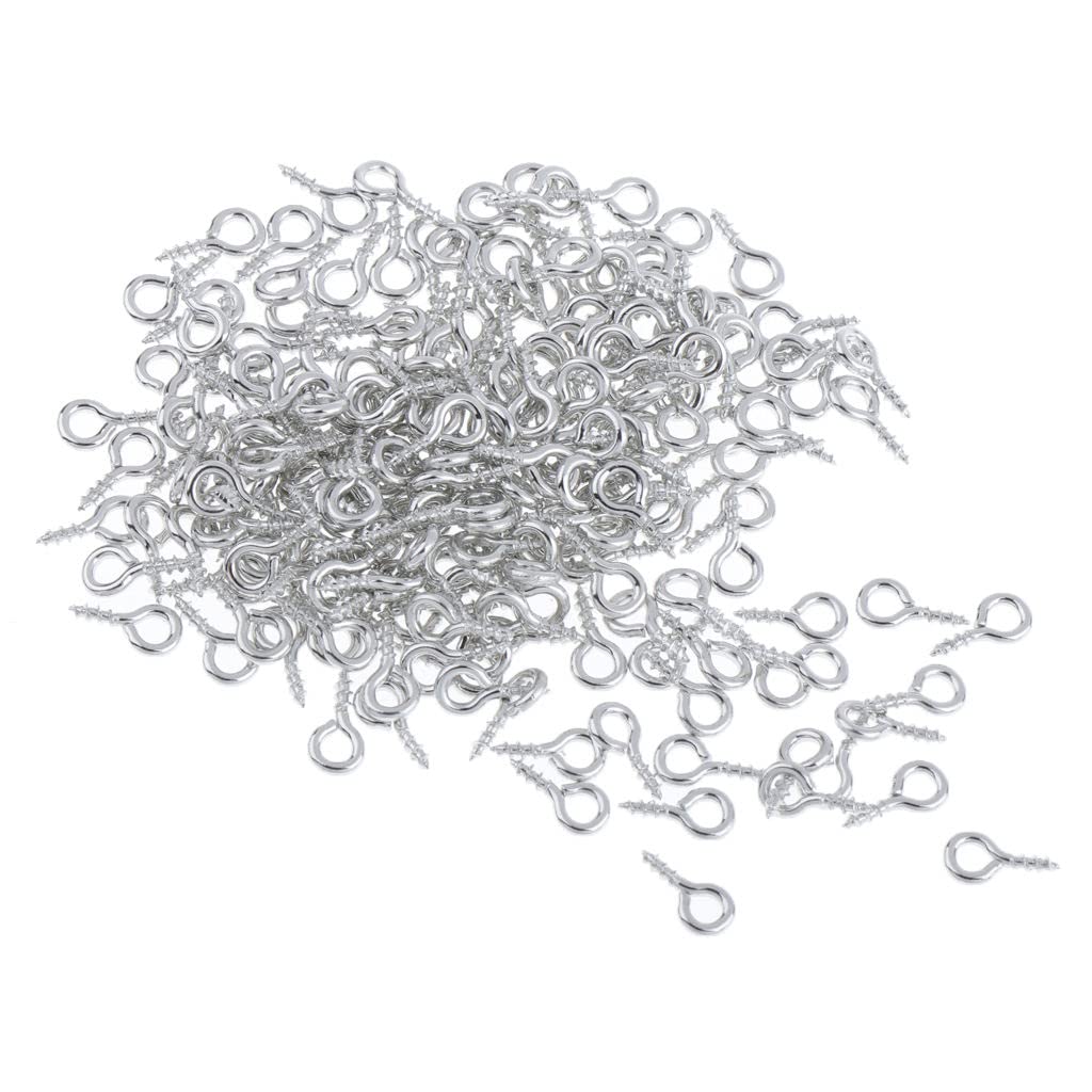 Mini Screw Eyes Pin Hook for Jewelry, Cork Bottles,Resin, Bead Tiny Hook Screws Ring 200pcs (Silver 4x8mm)