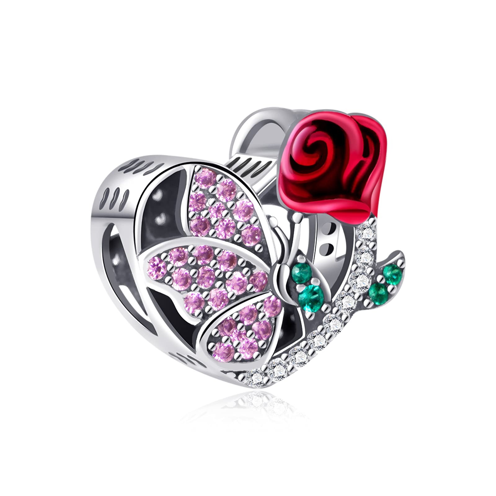 NINGAN Heart Series Beaded Clover Pendant 925 Sterling Silver Crown,castle, Footprint,AngelCharm Fit Women's Bracelet Necklace Birthday Gift for Friends Wife