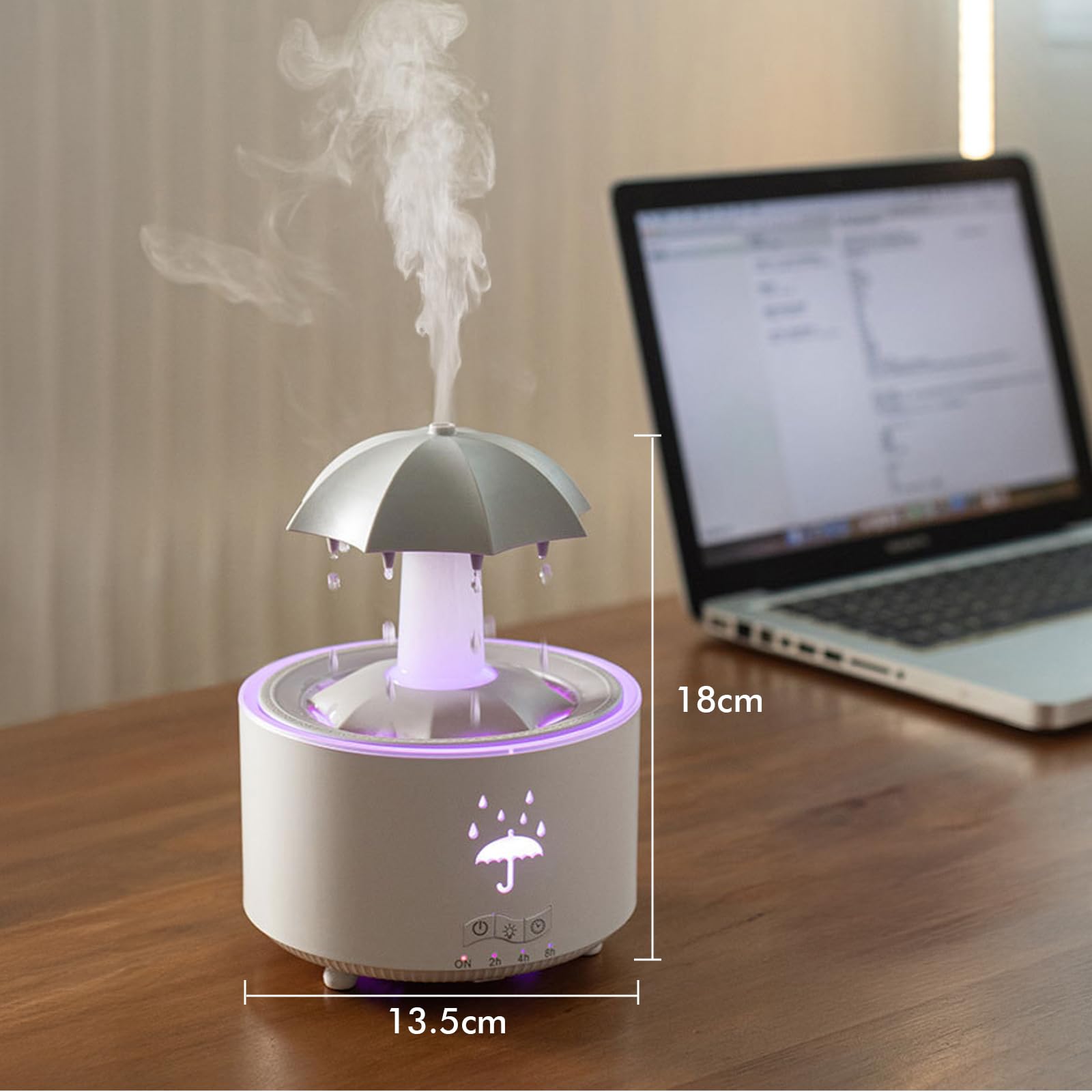 Umidificatore per camera da letto, Umidificatore a forma di goccia con luce colorata per oli essenziali, bianco