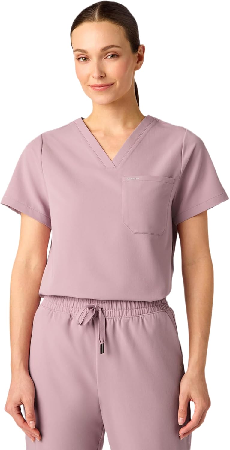 JAANUU Rhena Women's V-Neck 1-Pocket Scrub Top – Soft UltraLAST Fabric, Stretch, Wrinkle & Fade Resistant Medical Scrub Top