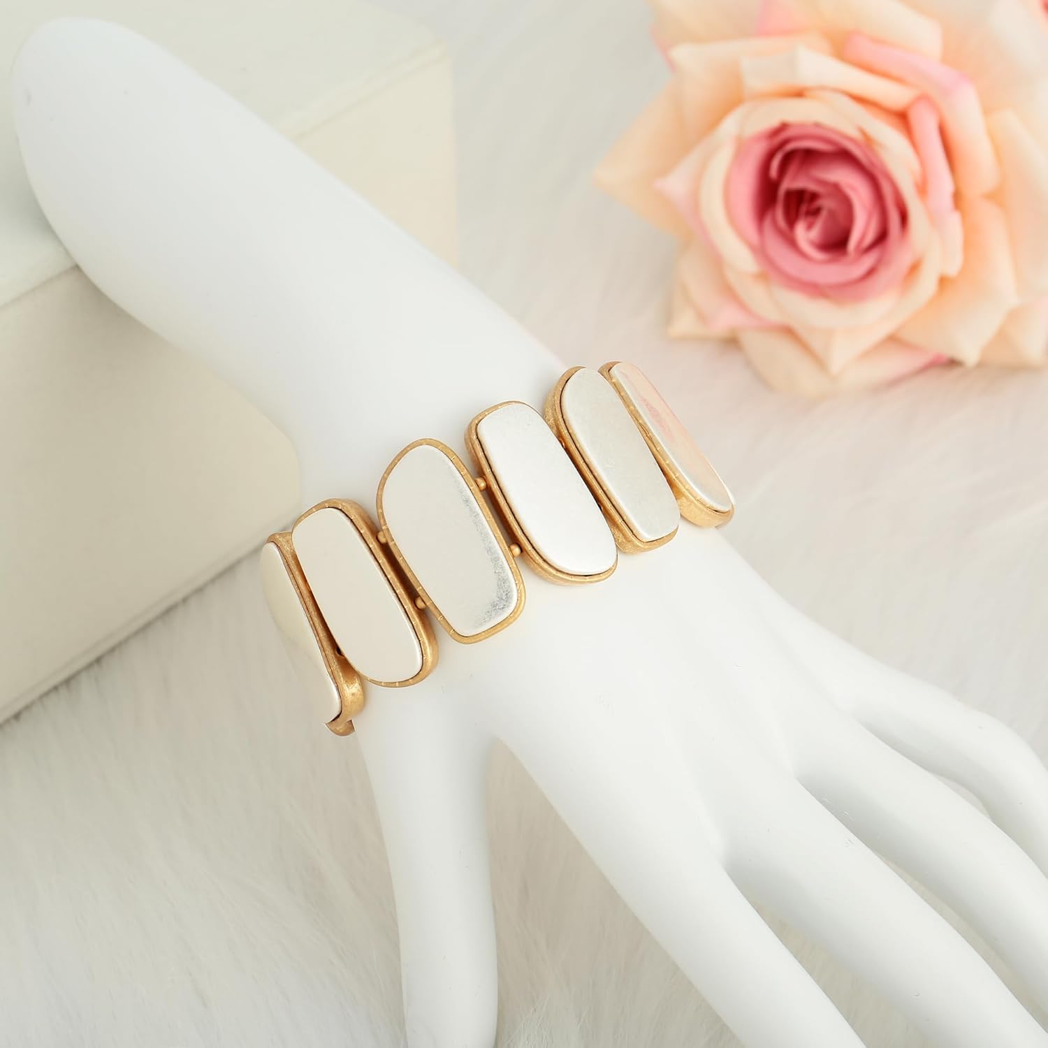 Two Tone Chunky Stretch Bangle Bracelet for Women Gold Silver Stretch Elastic Adjustable Chain Bracelet Bold Statement Bracelets - Image 8