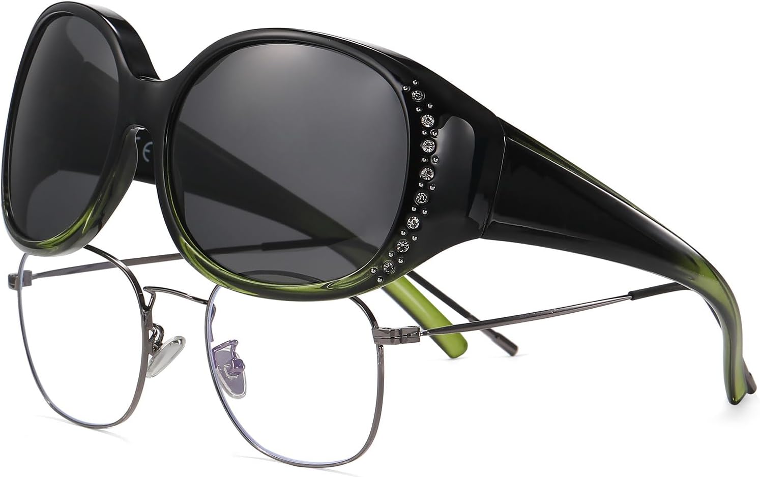  Women's Polarized Fit Over Sunglasses with Rhinestone