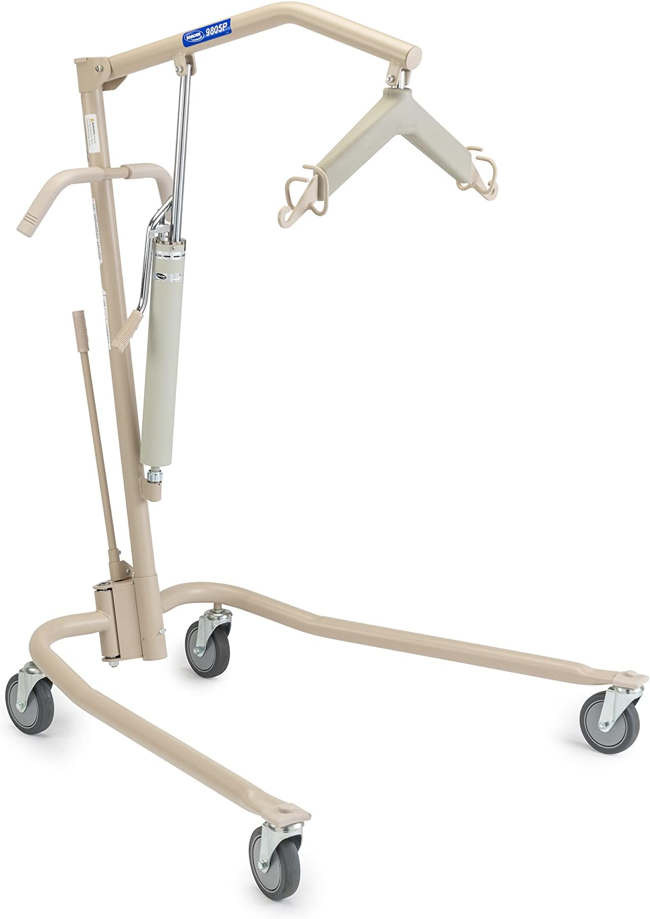 Invacare Hydraulic Patient Lift, Lightweight Transfer Lift Chair with 450 lb Weight Capacity, Bent Mast for Safer Transfers, 6-Point Padded Swivel Bar, Floor-to-Bed Height Range for Fall Recovery