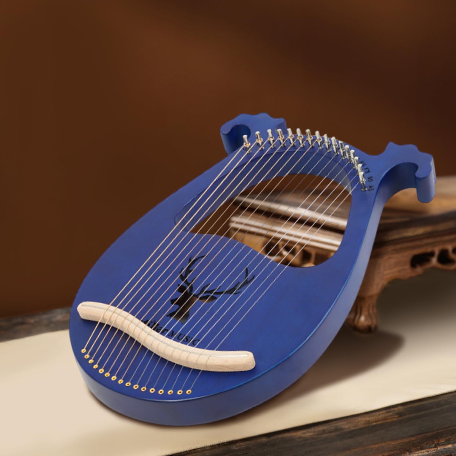 Lyre Harp - Arpa de lira (16 cuerdas, 26 x 39 cm, instrumento vintage con cuerdas de repuesto y llave de afinación, ligero y portátil, juego completo de cuerdas, arpa de lira para principiantes