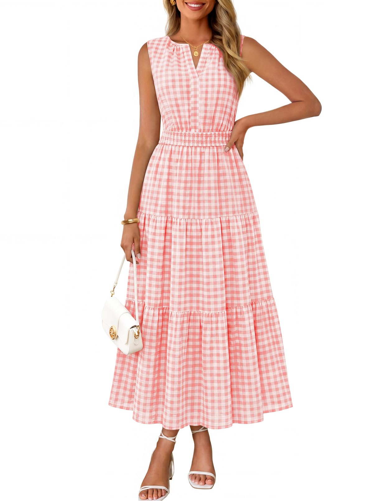 MEROKEETY Summer Casual Sleeveless V Neck Midi Maxi Cotton Dress Women 2026