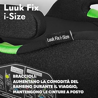 LIONELO Rialzo Auto per bambini LUUK FIX I-Size, Facile Installazione ISOFIX o/e cintura, 125-150 cm 22-36kg Leggero, Comodo, Indicatori, Schiuma Adattiva, Traspirante Lavabile, Car Booster, Braccioli