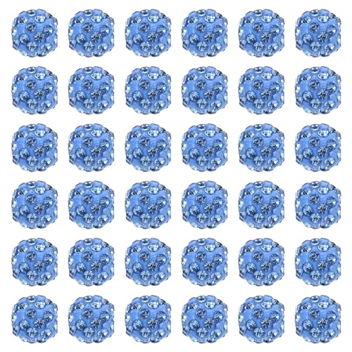 PATIKIL 10mm Rhinestone Clay Beads for Jewelry Making 60 Pack Round Ball Polymer Clay Crystal Charm Beads for Craft Decor Necklace Chain Bracelets DIY Blue