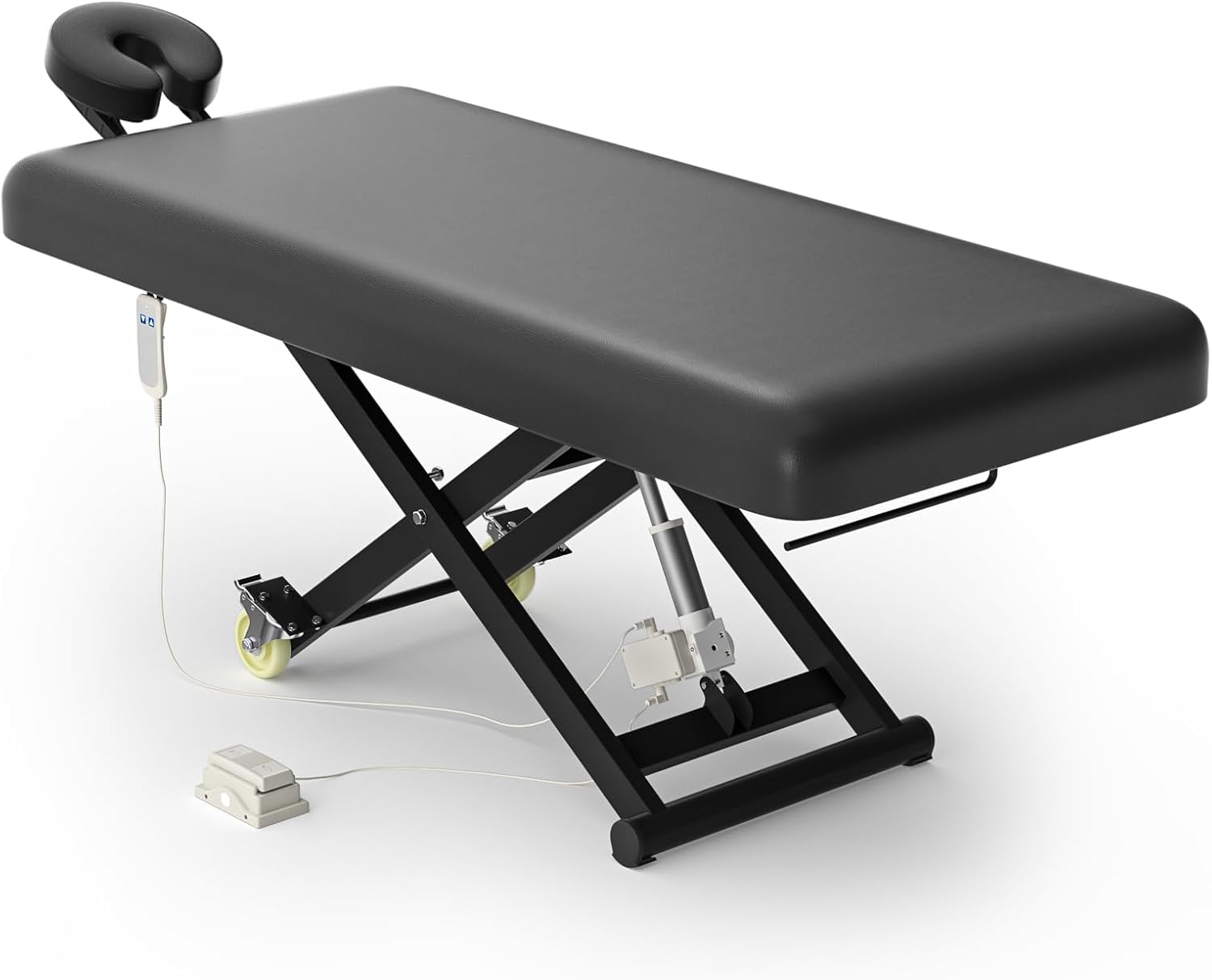 Electric Massage Table Bed - Facial Spa Treatment Table, Esthetician Bed with Wheel, Hand & Foot Pedal Dual Control Adjustable Height 440lbs, Professional Salon & Beauty Spa Use (Black)