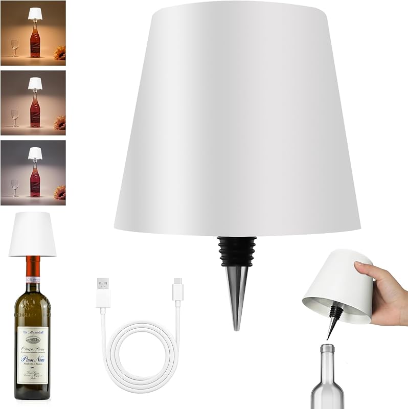 2026 New Wireless Bottle Lamp - LED Bottle Lights for Liquor & Wine Bottles | Cordless Lampshade, Whiskey Bottle Top Light, Bottle Stopper Night Light Kit, Rechargeable 3-Tone Touch-Dimmable