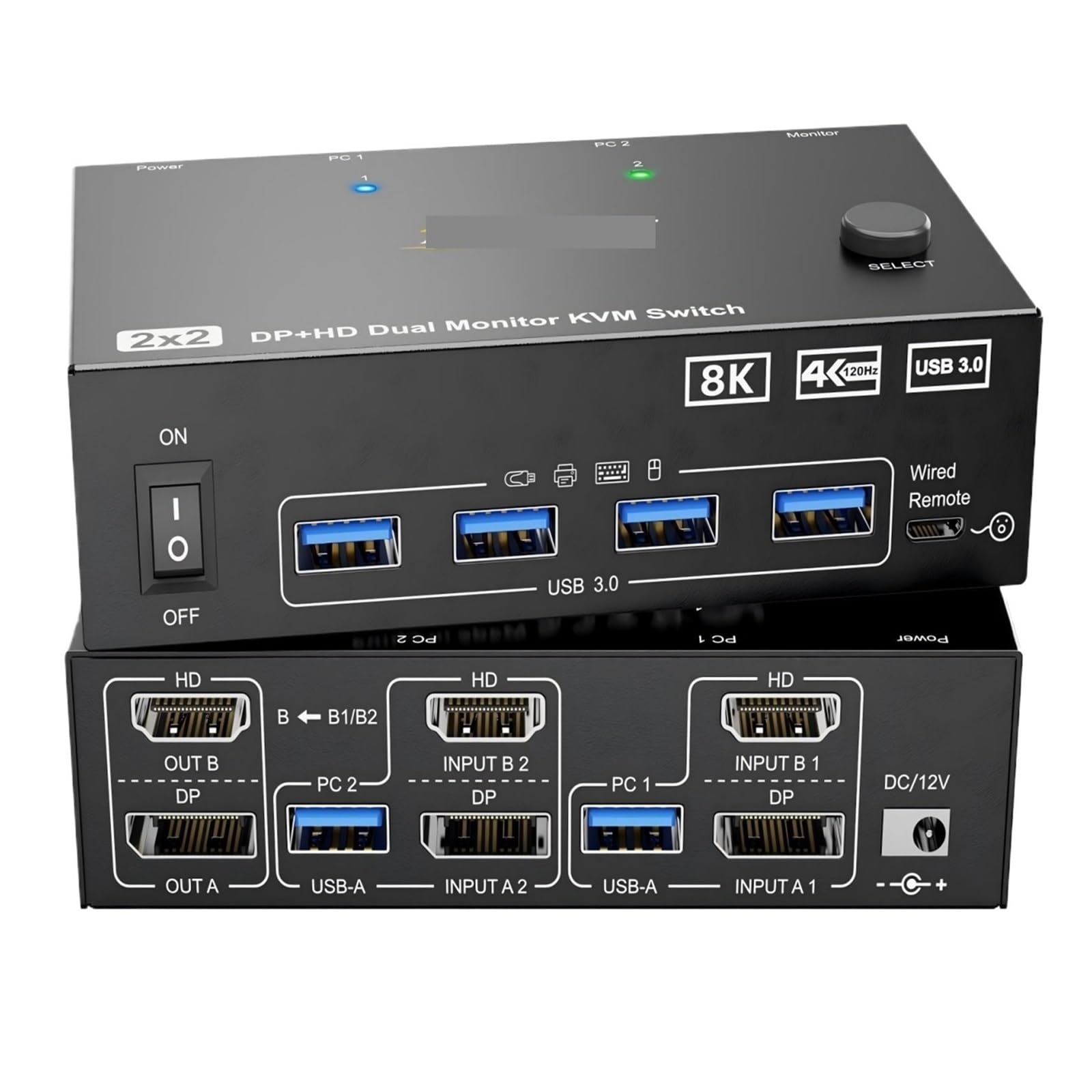 4K KVM Switch 2 Monitors 2/3 Computers 8K,HDMI + Displayport Dual Monitor KVM Switch with 4 USB 3.0 Port(AU,2 Computers in)-image-37