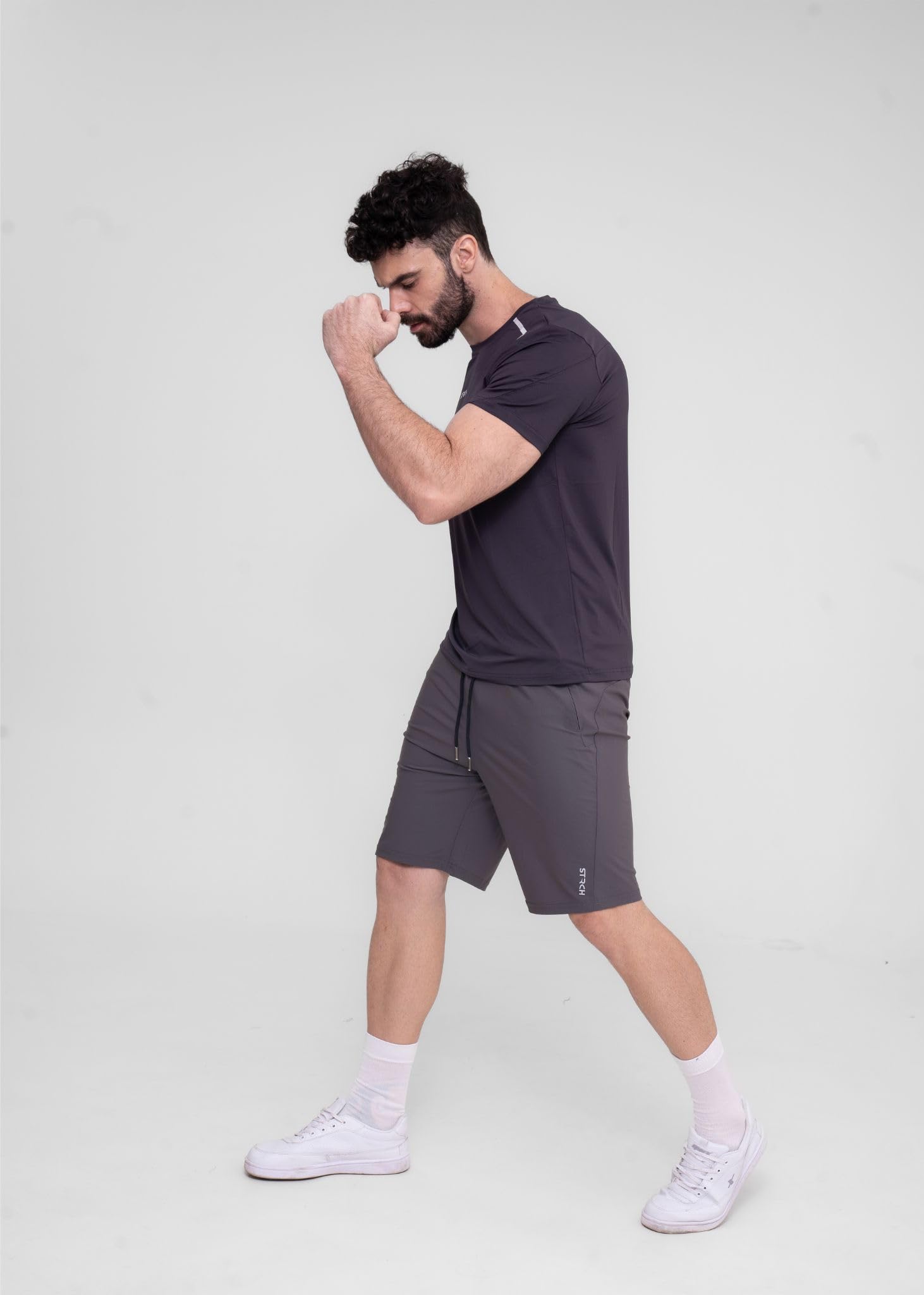 STRCH Men's Sports Shorts | Regular Fit Activewear Shorts | Nylon Stretch Gym, Running & Training | Mid Rise Drawstring Waist | Above Knee Workout Short | Dark Grey 4