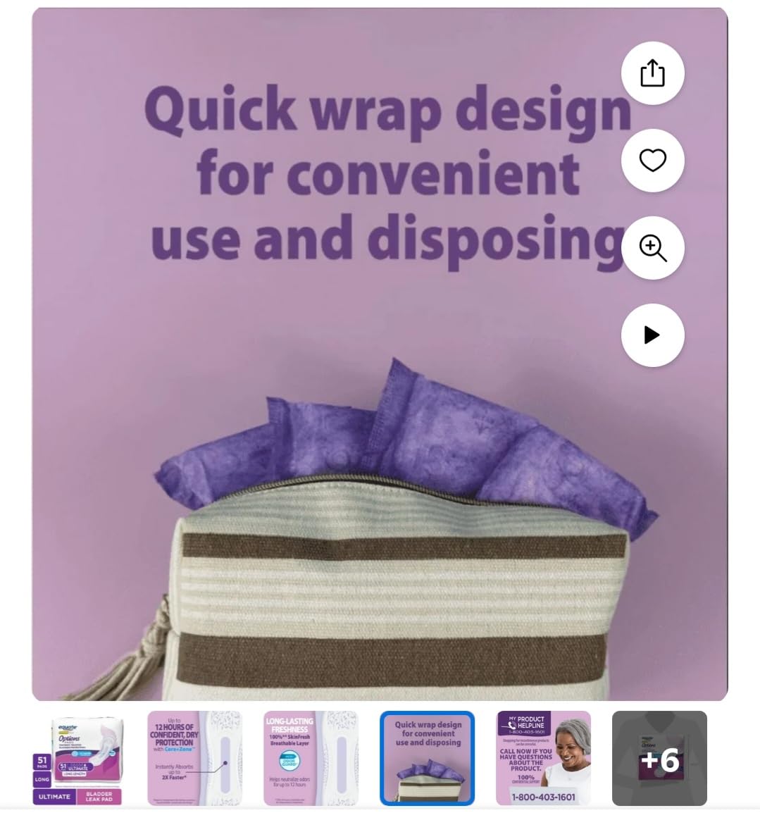 Equate Options Women's Incontinence Pads, Maximum Absorbency, Long Length (51 Units)