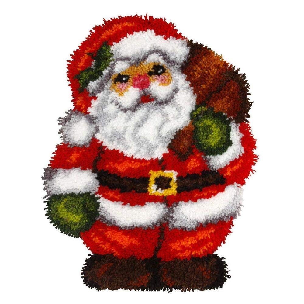 DL-YTG Latch Hook Kits Rug Santa Claus Crochet Yarn Cushion Colour Pre-Printed Canvas Cover Rug Needlework DIY Hook and Latch Kit Christmas Home Decoration 52x38cm/20 X15inch