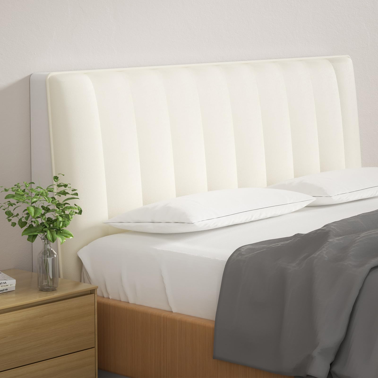 Funda para cabecero de cama, funda para cabecero de cama, funda gruesa acolchada, protección para la espalda, elástica, lavable, extraíble, para dormitorio (beis, interior de 150 cm)