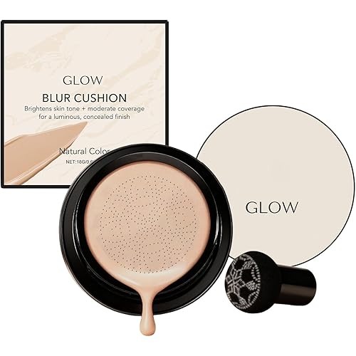 Glow Foundation Cushion, Mushroom Head Air Cushion CC Cream, Glow Makeup - Moisturizing Concealer Brighten Long-Lasting, Natural BB Cream for All Skin Types (# Natural Color)