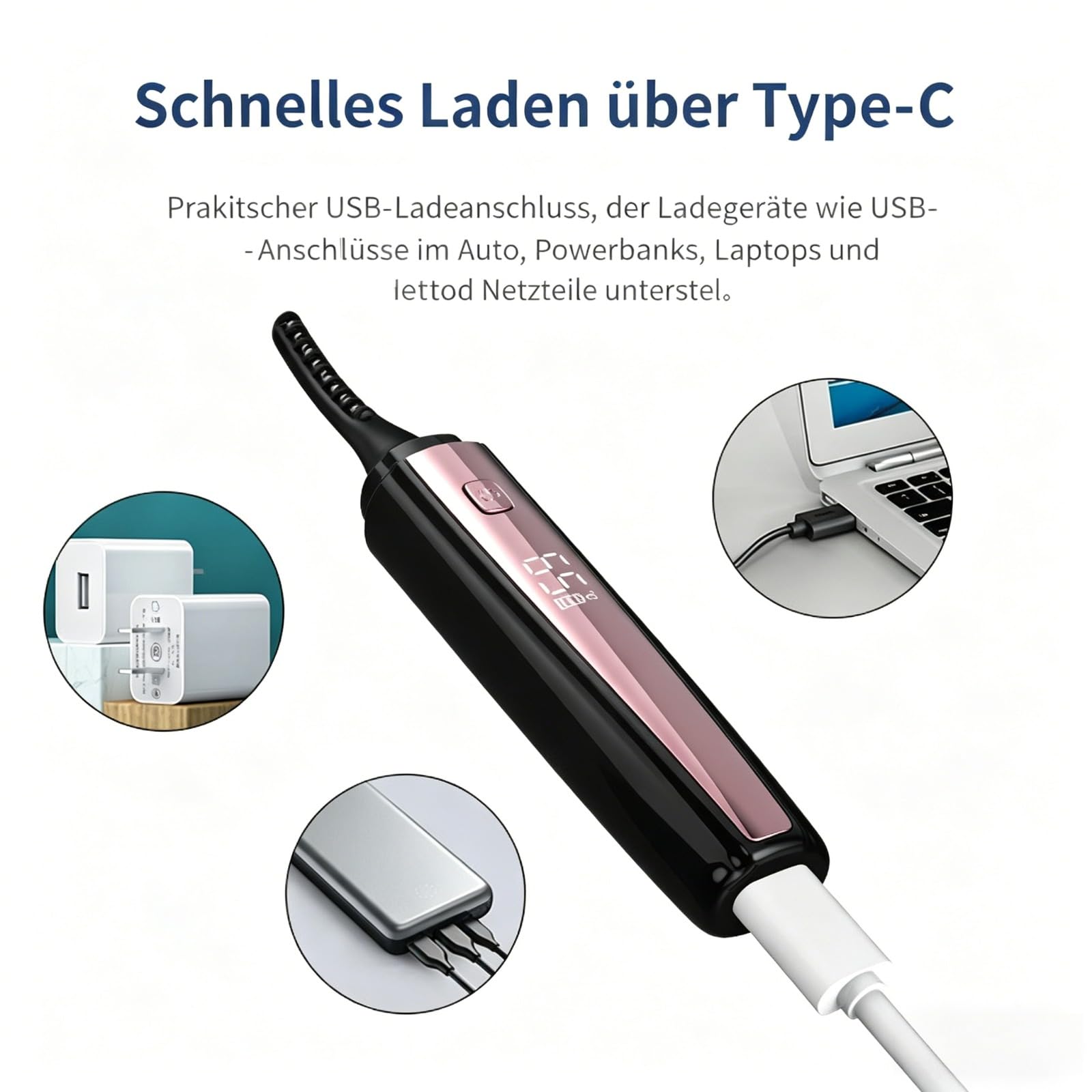Hitzebetriebener Wimpernformer – Kabellos, USB-Ladung, perfekt für natürliche Wimpern & Wimpernverlängerungen – Sicheres Locken ohne Zange (Schwarz,2 Stück)