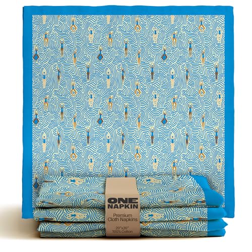 ONE Napkin Premium Cloth Napkins in Swimmers in Summer in Cerulean Lime Print | 20