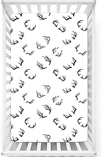 Deer Themed Fitted Crib Sheet,Standard Crib Mattress Fitted Sheet Toddler Bed Mattress Sheets-Baby Crib Sheets for Girl or Boy, 28â€œ x52â€œ,Charcoal Grey White