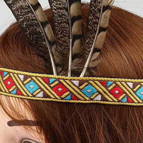 Miniatura 6 de R STAR Diadema de plumas india, diadema bohemia borlas banda para el pelo diadema americana Headwear para mujeres y niñas