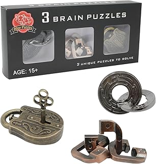 Brain Teaser Puzzles, 3 in 1 Metal Disentanglement Unlock Puzzle Set for Adults and Teenagers (Classic Edition)