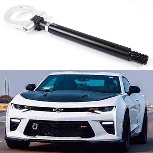 Cuztom Tuning se adapta a Chevy Camaro LS LT SS ZL1 2016-2019 Negro Plata Parachoques Anillo Plegable Tornillo en Tipo Gancho de Remolque