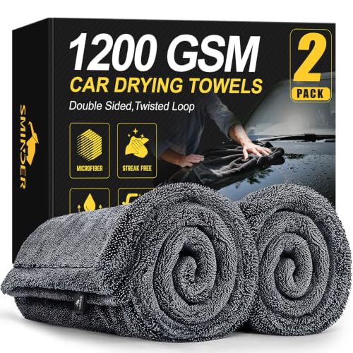 SMINDER 2-Pack 1200 GSM Car Drying Towels – Microfiber Towels...