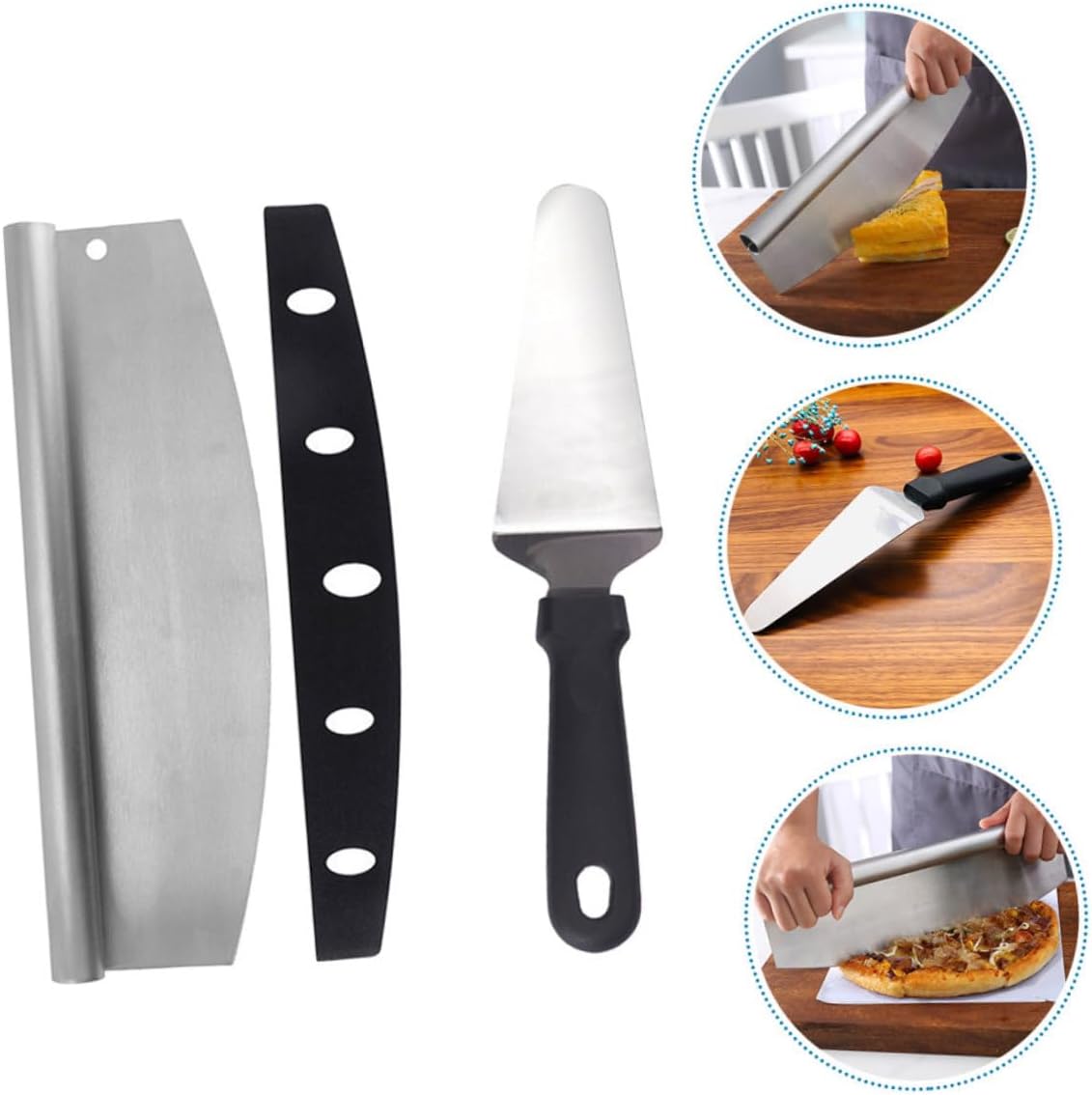 Pizza Cutter Set 2pcs Stainless Steel Multifunctional Wheel Slicer with Pp Cover and Triangle Pizza Peel for Kitchen Baking