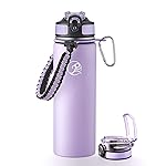 GOSWAG Insulated Sports Water Bottle, 24oz 2 Lids(with Straw/No Straw), Stainless Steel Water Bottles with Paracord Handle, Insulated Bottle with Double-Wall Vacuum Insulation