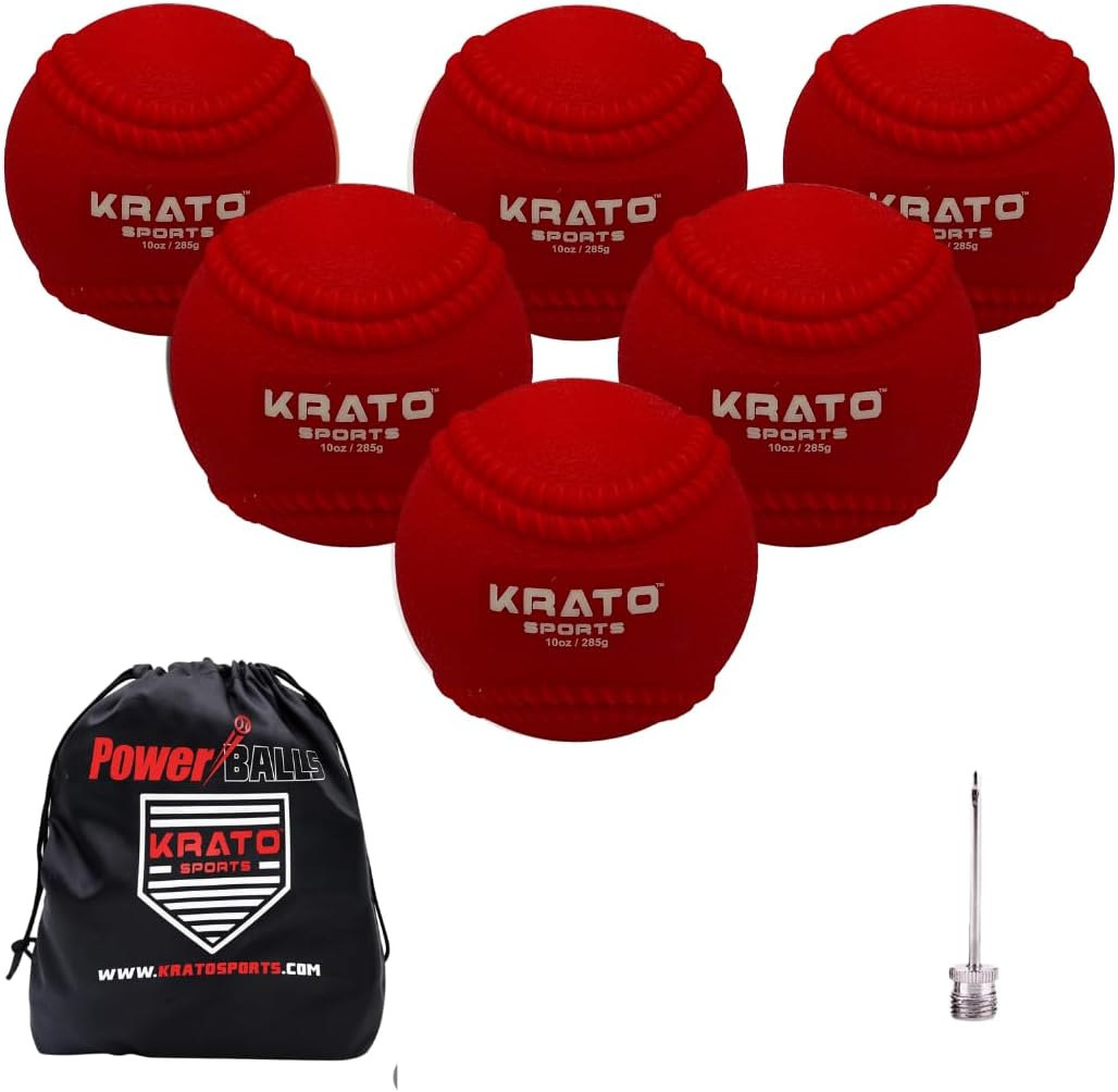KRATO Hitting Power Balls | Ball with Seams for Plyo Training | 10 oz Weighted Baseballs | 6 PCs
