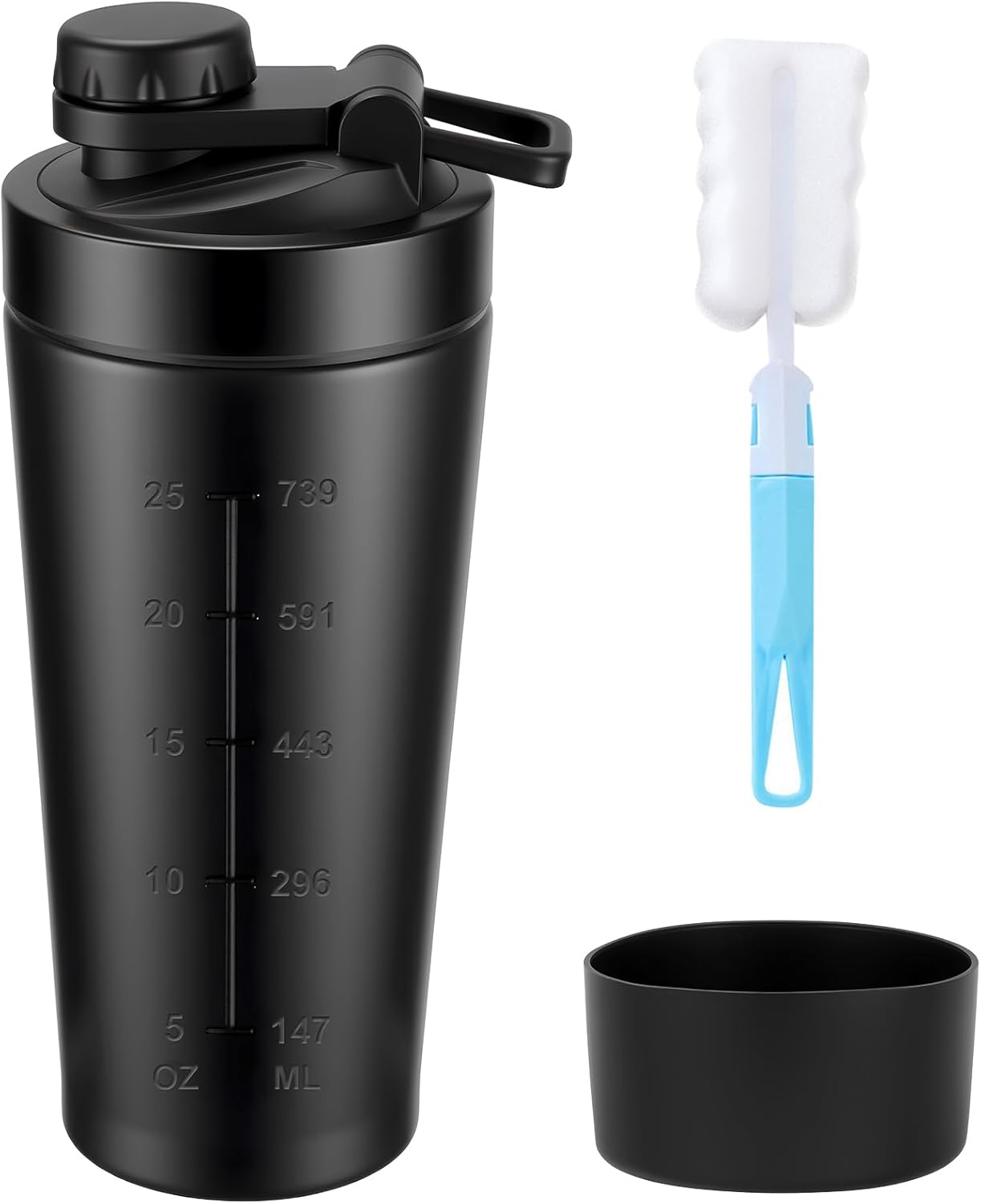 Stainless Protein Shaker, Protein Shakes Cup with Proof Screw On Lid, Sports Gym Supplement Protein Shake Bottle for Mixing Protein Shakes and Supplements, 750ml, Black