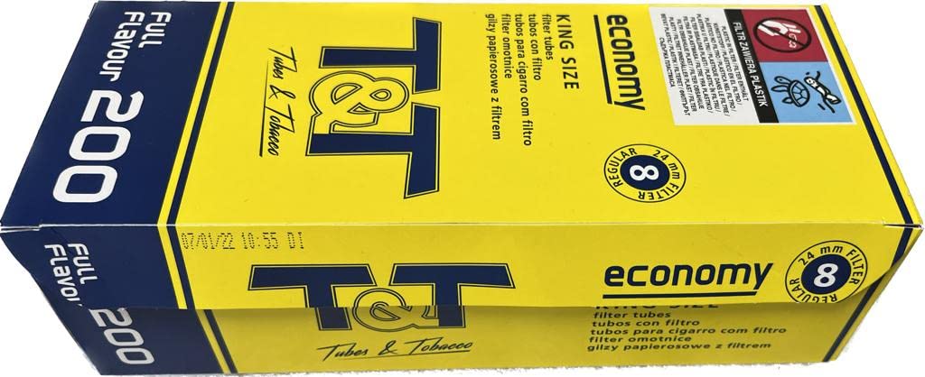 T&T Economy King Size Empty Cigarette Tubes, With 24mm filter (Pack of 2 boxes Total 400 Tubes)… Brown filter and White tube-image-37