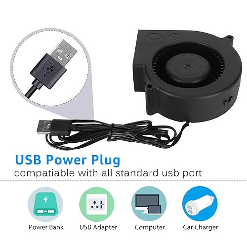 Miniatura 2 de Ventilador de ventilador USB, DC 5V 3800 RPM 22 CFM ventilador de refrigeración de computadora con modo de 3 velocidades USB alimentado por USB