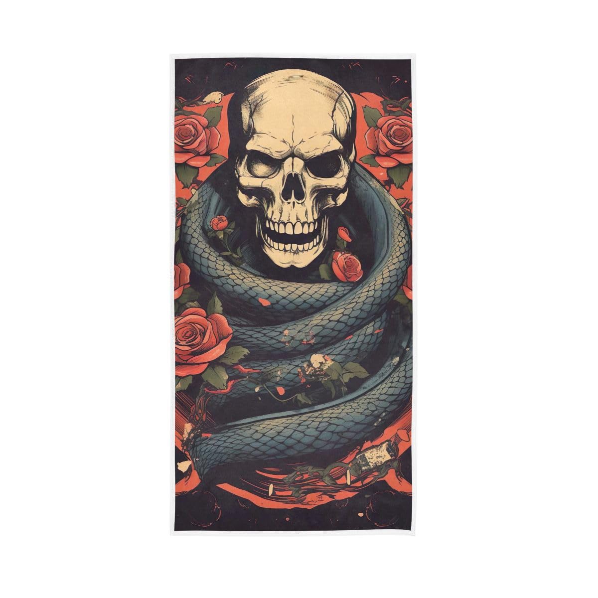 LSRCPD Skull Rose Snake Hand Towels, 15 x 30 Inches, Soft Highly Absorbent Towels for Bathroom Gym Hotel