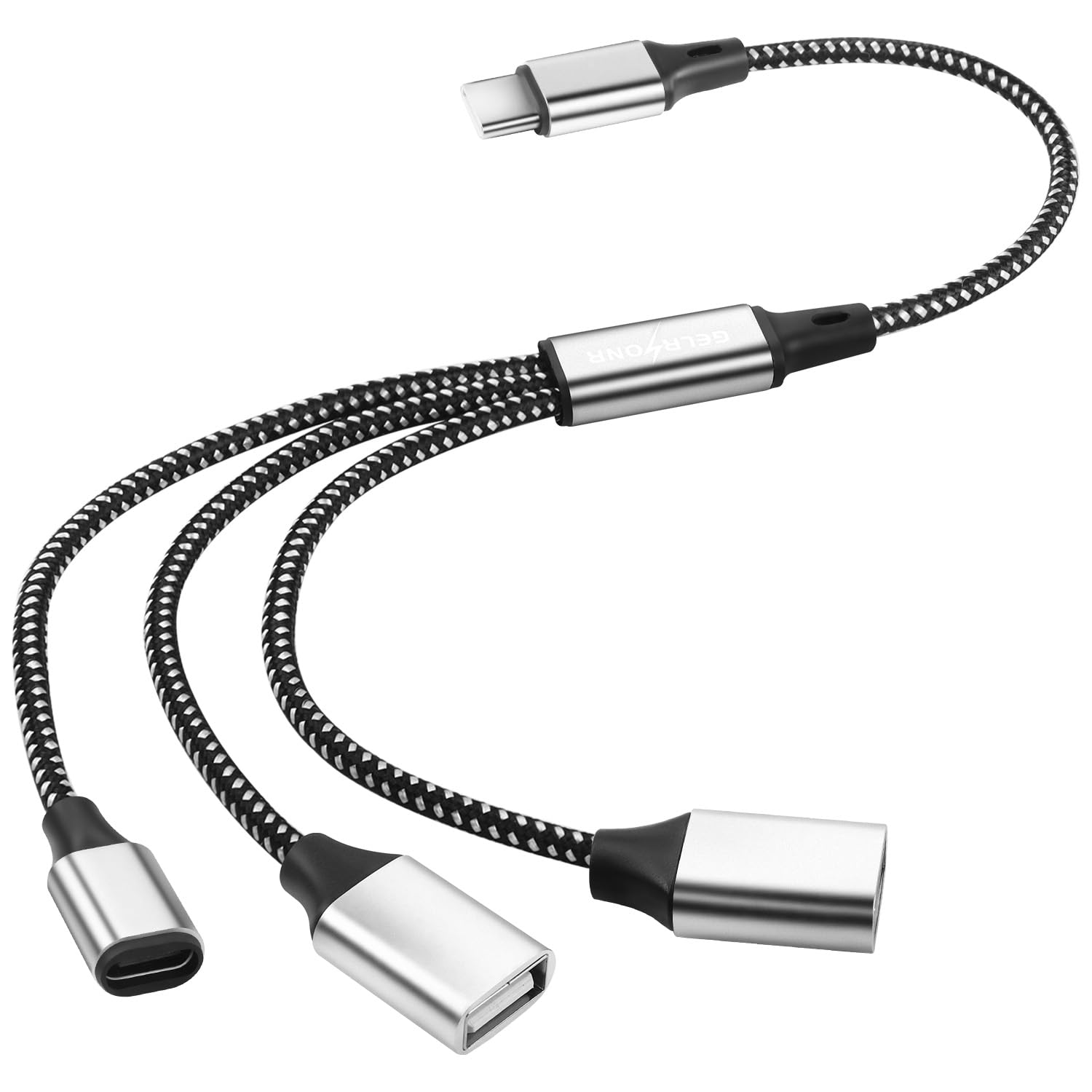 GELRHONR USB C to 3 USB Female Splitter Cable, USB C OTG Charge Adapter Cable with USB C Female and USB A Female Extender Hub for Printer/USB Keyboard/Flash Drive/Laptop/LED-0.3M (1 to 3)