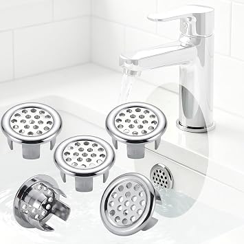 Sink Overflow Trim Ring 5 Pack Chrome Silver Snaps in Seconds Stops Splashing & Leaks