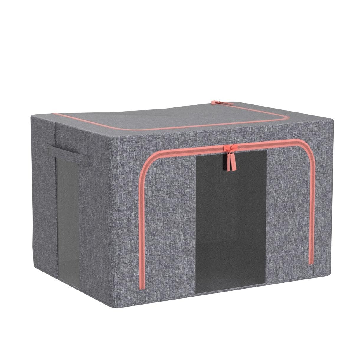 Lot de 2 Sacs de Rangement Pliables et Rigides pour Couettes, Boite de Rangement Armoire pour Édredons Couvertures Oreillers Jouets Vestes Vêtements, Avec Fenêtres Transparentes, Gris (66L)