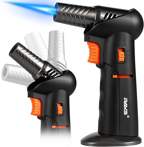 RAVS Antorcha de butano, soplete de cocina recargable con bloqueo de seguridad, ángulos giratorios de llama ajustable, antorcha culinaria para crema disponible en Yaxa Costa Rica