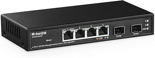 MokerLink Switch Gestionado de 4 Puertos 2.5G con 2 Puertos Ranura SFP+ 10G, 4 x Puertos Base-T de 2.5Gigabit Compatible con 10/100/1000Mbps, Switch