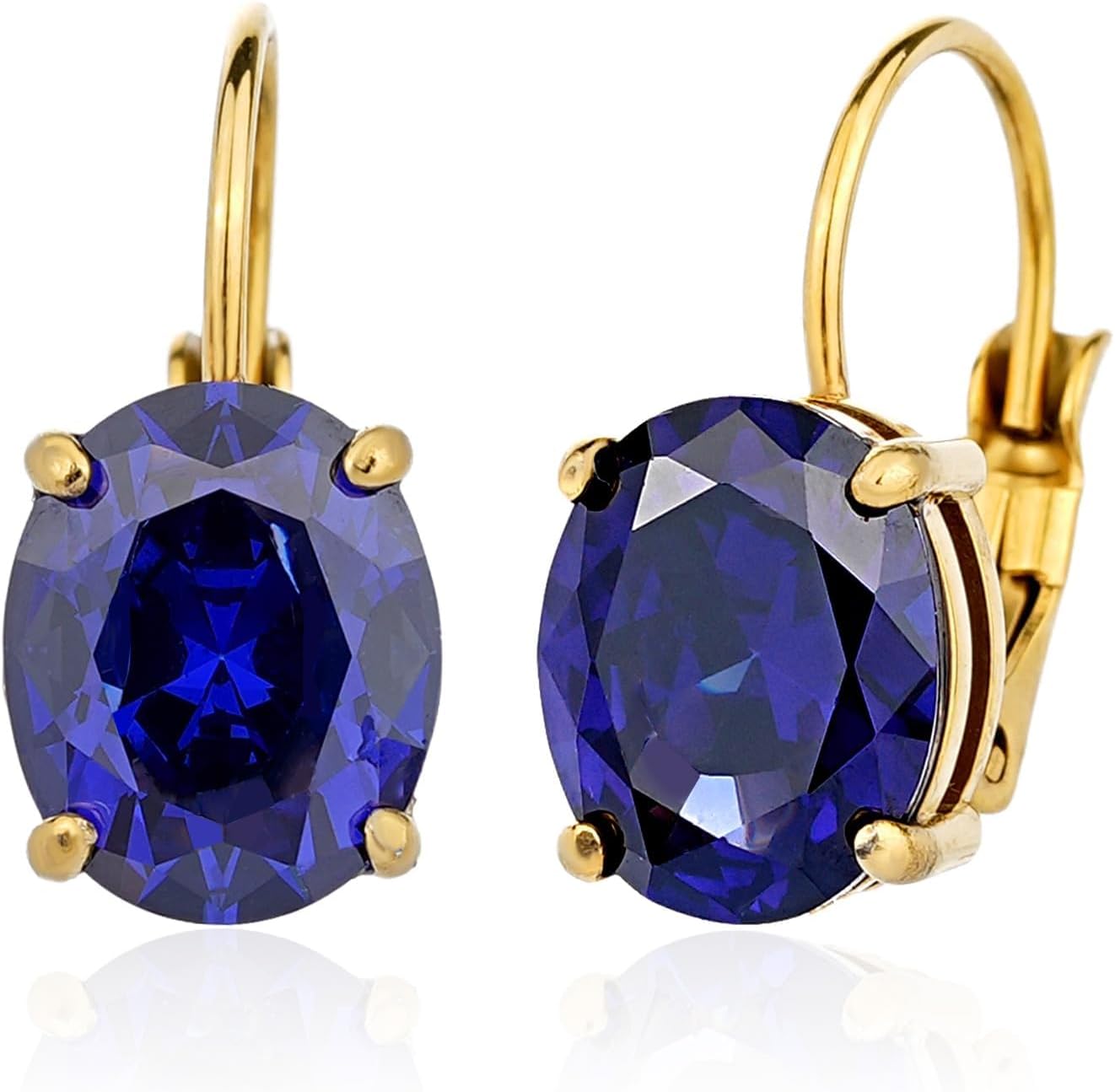 Cut-Oval Birthstone Leverback Earring for Women 18k Gold Electroplated Hanging Lever Drop Earring Oval Synthetic Gemstone CZ Earring Jewelry Birthday Gift for Her