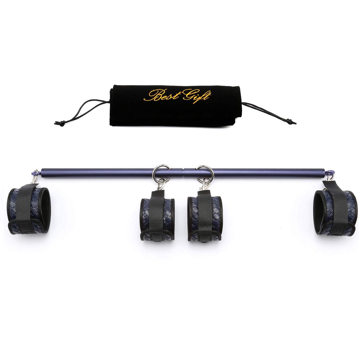 Frosted Red/Rose Gold/Blue Exercise Spreader Bar Expandable Sports Aid Training Kit with 4 Fur Pink/Red/Blue Adjustable Straps for Home Gyms Yoga(Blue+Blue Kit)