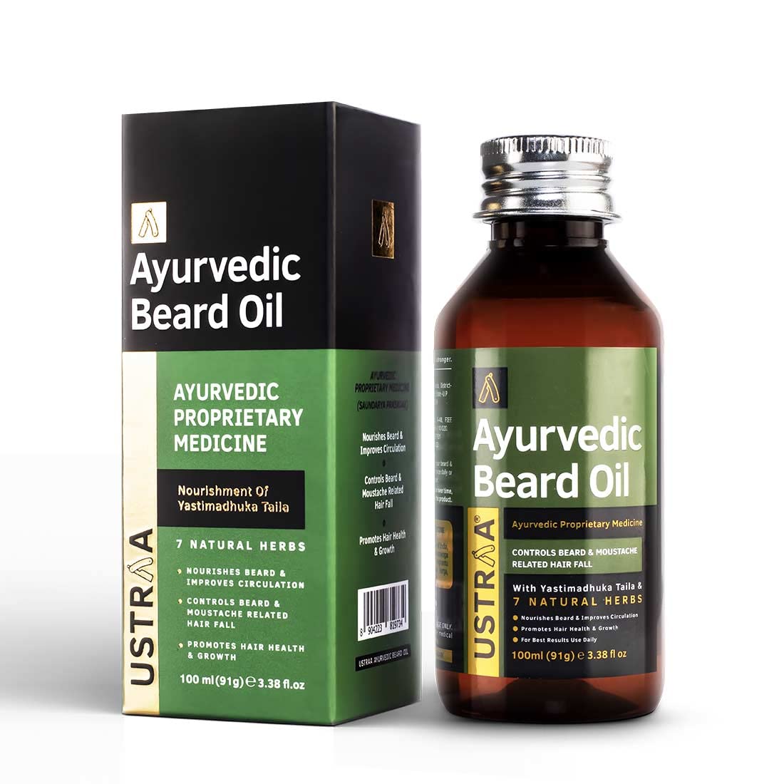 Ustraa Ayurvedic Beard Growth Oil – 100ml | Beard Growth Oil For Men | With Asvagandha, Yastimadhuka Taila & 7 Natural Herbs | Best Ayurvedic Beard…
