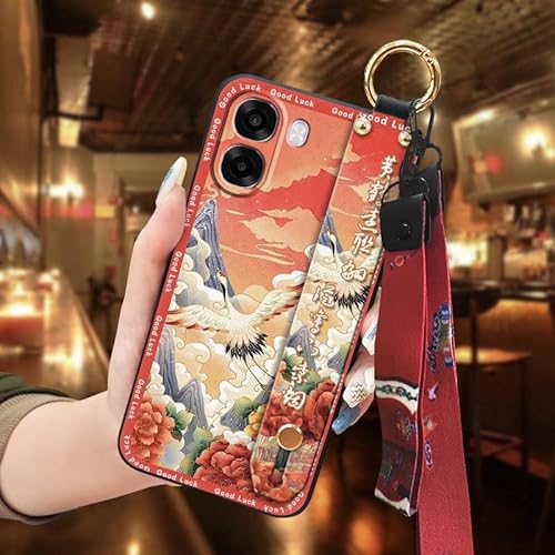 Phone Case Compatible with OPPO A6 4G Global, Anti-dust Chinese style Dirt-resistant Durable For Mom Wrist Strap Silicone Soft c