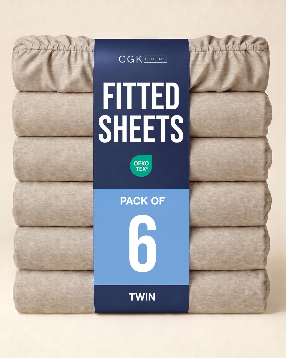 Twin Fitted Sheet - Pack of 6 Single Fitted Bottom Sheet - Heathered Beige