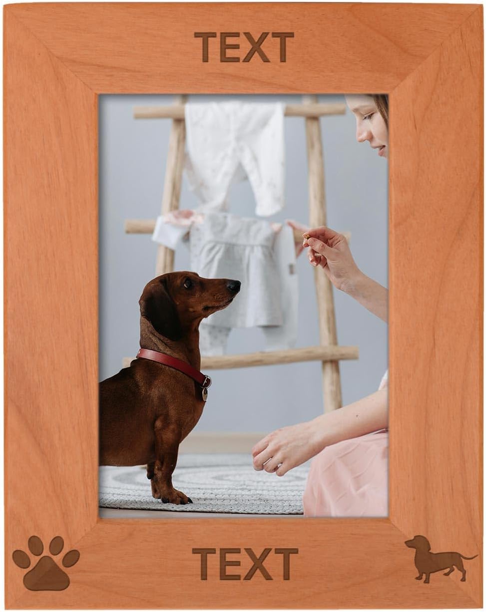 Personalized Gifts Custom Dog Picture Frame Dachshund Your Text Best Dachshund Ever Natural Wood Engraved 4x6 Portrait Picture Frame Wood