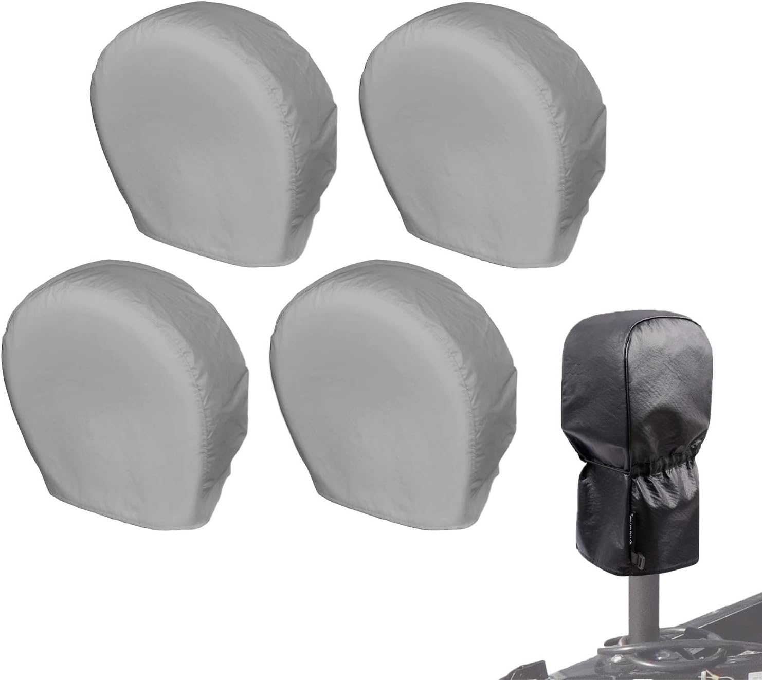 Explore Land Electric Tongue Jack Cover Bundle with Tire Covers 4 Pack (Universal fits Tire Diameter 23-25.75 inches, Charcoal)