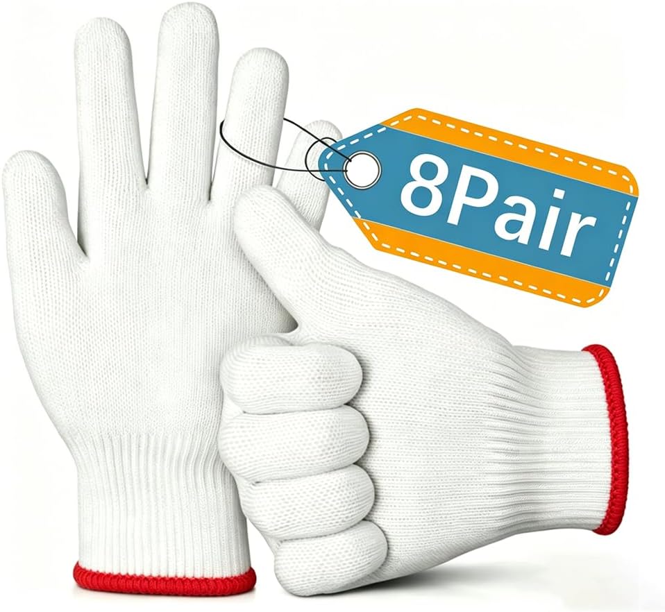 8/16pair unisex white cotton glove liners,string knit cloth men work safety gloves for gardening,warehouse,cooking,bbq