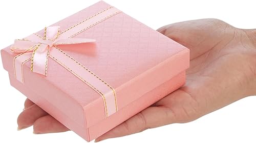 Miniatura 4 de Bright Creations Paquete de 12 cajas de regalo de joyería de cartón con tapas y lazos para anillos, collares, pulseras y aretes, 4 colores, 3.5 x 1